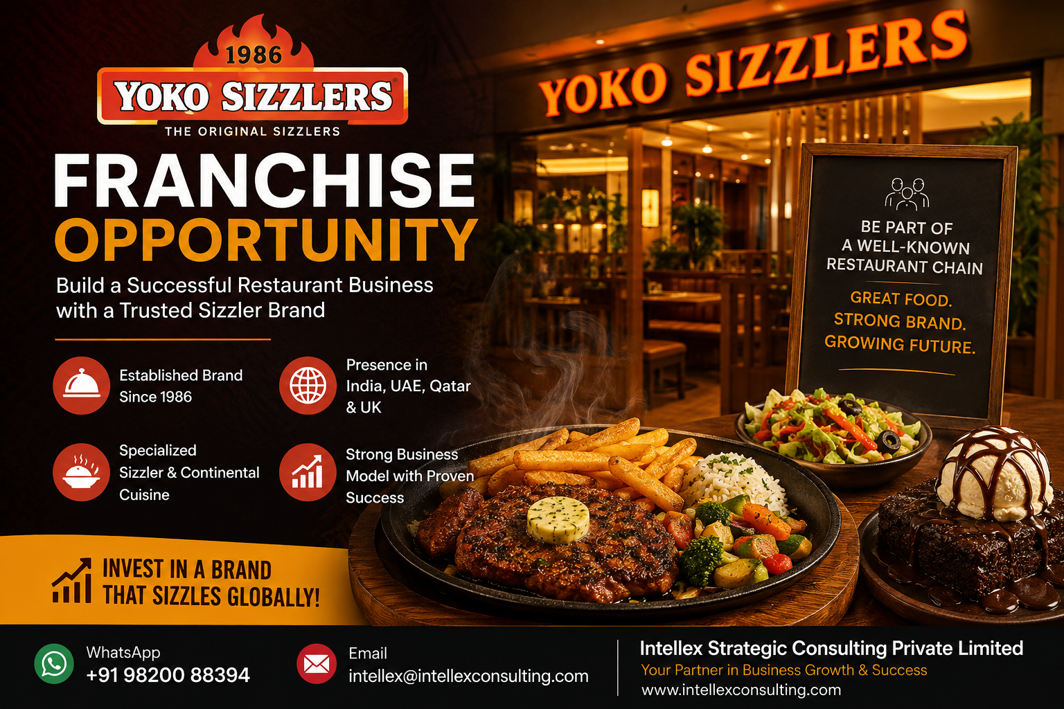 Yoko Sizzlers franchise opportunity in India and Worldwide: Explore investment requirements, brand history, cuisine, franchise model, business considerations and how to enquire.