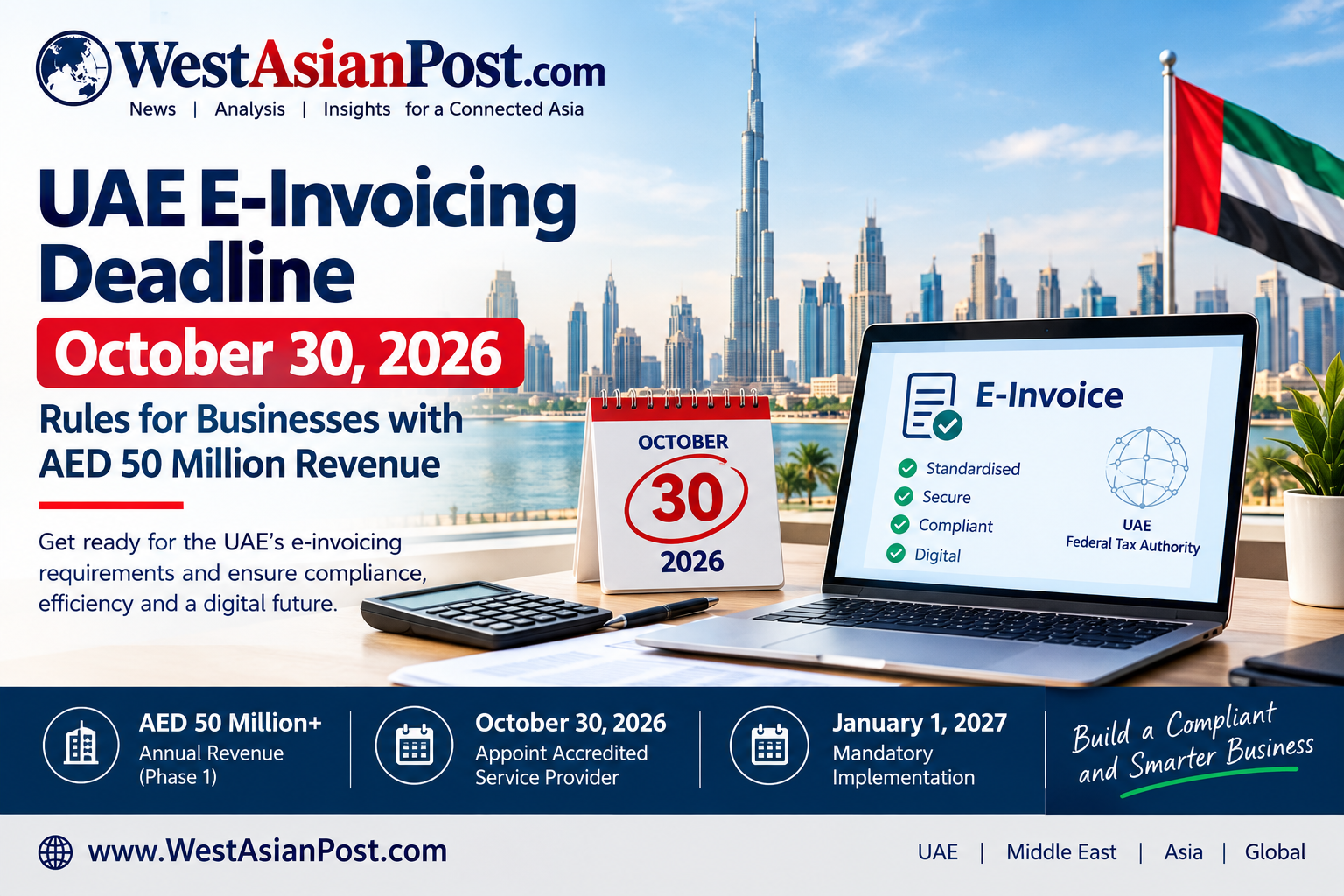 UAE E-Invoicing Deadline October 30, 2026: Rules for Businesses with AED 50 Million Revenue